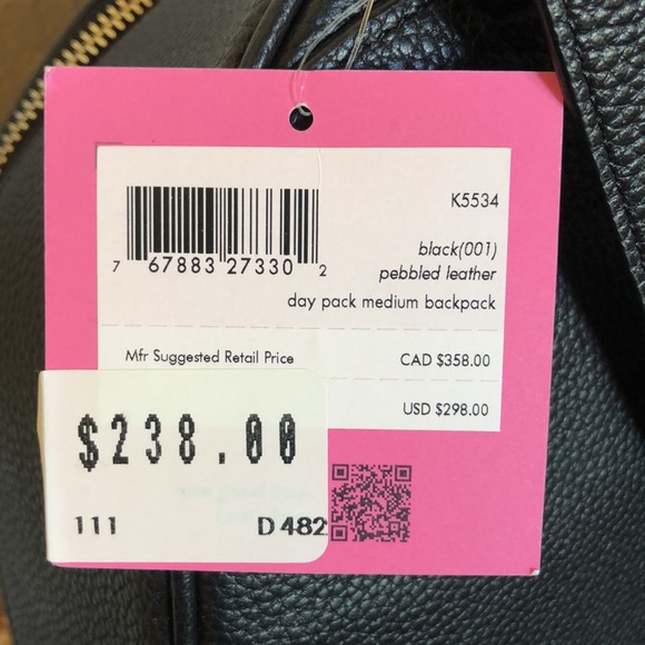 SOLD // Kate Spade Day Pack Black Pebbled Leather Medium Backpack - Picture 4 of 9